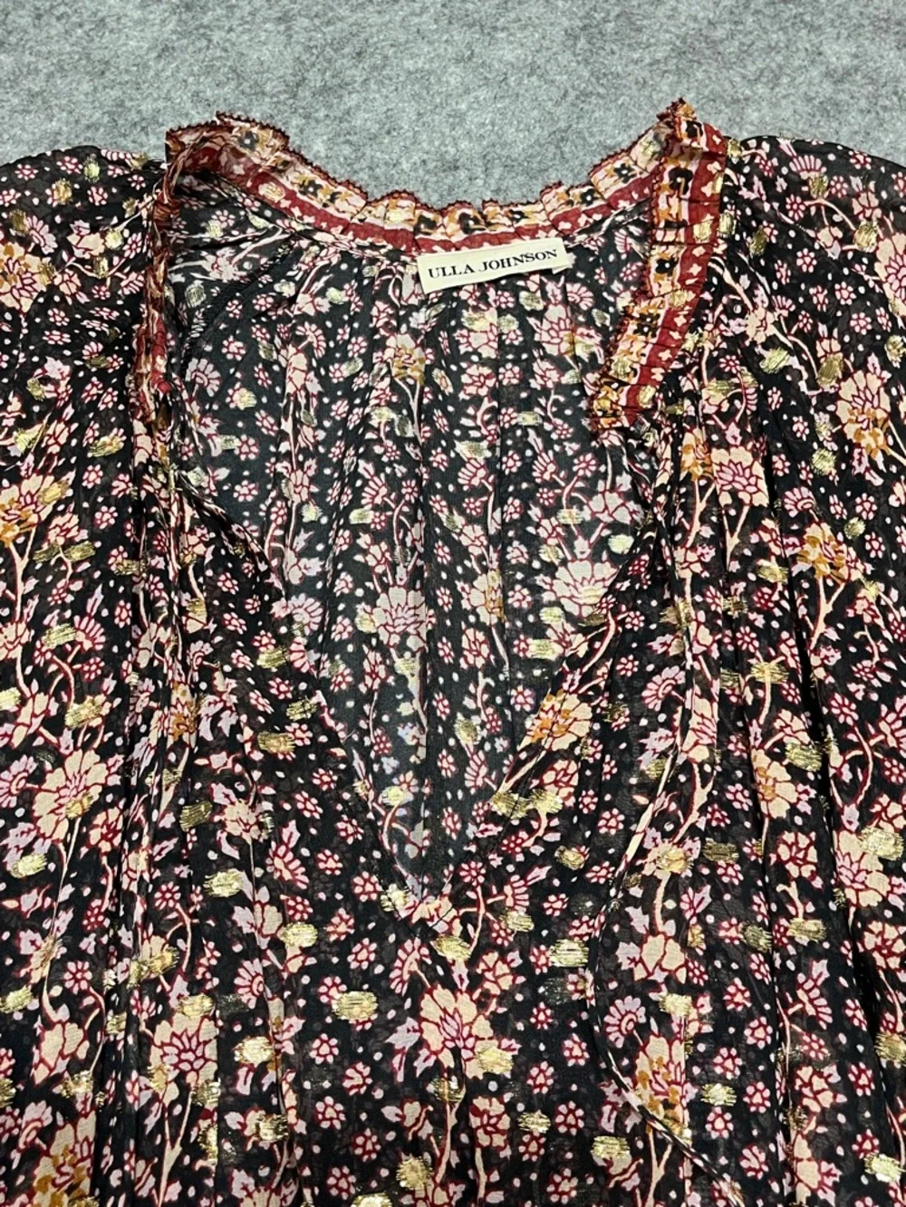 Ulla Johnson Erisa Floral Silk Georgette Metallic Mini Dress - Picture 4 of 9